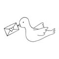 dove with envelope with heart hand drawn doodle. , scandinavian, nordic, minimalism. icon, sticker. letter, love