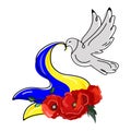 Dove with the flag of Ukraine in its beak and red poppies vector illustration