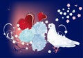 Dove, flowers and red hearts Royalty Free Stock Photo