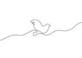 Dove fly, bird symbol peace and freedom, one continuous line drawing. Simple abstract outline beautiful bird. World dove