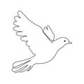 Dove fly, bird symbol peace and freedom, one continuous line drawing. Simple abstract outline beautiful bird. World dove