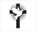 Dove flying with a Symbol of Religion. Cross. Dove Of Peace. Vector. Holy Spirit. Church logo Royalty Free Stock Photo