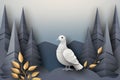 dove in grey landscape paper art AI generated Royalty Free Stock Photo