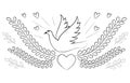 Dove and hearts peace themed drawing