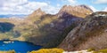 Dove lake and Cradle Moutain on bright sunny day.