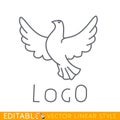 Dove. Logo bird template. Editable vector graphic in linear style