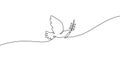 Dove with olive branch. Peace symbol, flying bird with outstretched wings continuous one line vector illustration Royalty Free Stock Photo