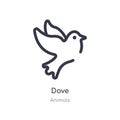 Dove outline icon. isolated line vector illustration from animals collection. editable thin stroke dove icon on white background Royalty Free Stock Photo