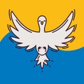 Dove of peace on the background of the Ukrainian flag. Stop Ukraine and Russia military conflict.