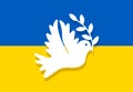 Dove of peace on the background of the Ukrainian flag. Stop world war. Vector illustration