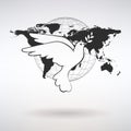 The Dove of Peace on the Background of the World Map Royalty Free Stock Photo