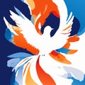 Dove of peace. Blue and orange background. Vector . generative AI