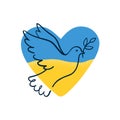 Dove of peace on blue and yellow colors of the Ukrainian flag. Calling for peace in Ukraine. Vector illustration Royalty Free Stock Photo