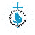 Dove of peace, crucifixion and crown of thorns, pigeon and wreath of thornes, symbols of Christianity Royalty Free Stock Photo