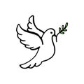 Dove of peace doodle set. White vector pigeon