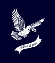 Dove of peace.Noah`s ark. The descent of the Holy spirit in the form of a dove. Baptism of Jesus Christ.The silhouette of a flying