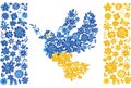 Dove of peace of yellow and blue flowers