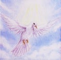 Dove portrait, white radiant holy flying peace symbol, colorful