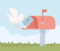 dove puts letters on mailbox