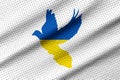 Dove shape in Ukraina flag colors on jersey clothing fabric texture background