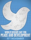 Dove Silhouette with Scientific Doodles for World and Peace Day, Vector Illustration