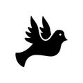 Dove Symbol of Peace and Freedom Silhouette Icon. Black Pigeon Religious Christian Pictogram. Flying Dove Sign of Love Royalty Free Stock Photo