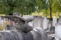 Dove on gravestone at the historic Victorian Jewish cemetery in Willesden, north west London, UK