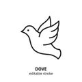 Dove vector line icon. Pigeon sign. Symbol of peace linear concept.