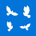 Dove. White free birds in sky. Paper pigeons silhouette. Vector illustration