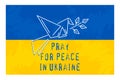 Dove of the world opposite the Ukrainian flag