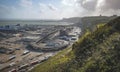 Dover,England White cliffs and Dover harbor along the coast of English channel