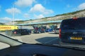 DOVER, KENT, ENGLAND, AUGUST 10 2016: Holidaymakers cars queuing at the check in for the cross channel ferry to France