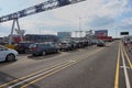 DOVER, KENT, ENGLAND, AUGUST 10 2016: Holidaymakers cars queuing to board the cross channel ferry to France