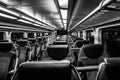 Dover, NJ USA - November 1, 2017: NJ Transit train at night with empty seats, black and white Royalty Free Stock Photo