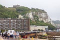 White Cliffs of Dover and medieval Dover Castle, Dover, United Kingdom Royalty Free Stock Photo