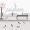Doves on the embankment. Autumn in New York.
