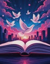 Doves flying from an open book, symbolizing press freedom and expression Royalty Free Stock Photo