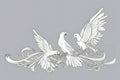 doves with swirly wings on a gray background.AI Generative Royalty Free Stock Photo
