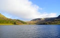 Dovestone Reservoir with snow on the hills