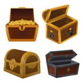 Dower chest icons set, cartoon style