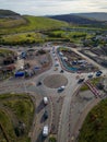 DOWLAIS, WALES, UK - OCTOBER 18 2022: Aerial view of roadworks and traffic cones during the dualling of the A465 road in South Royalty Free Stock Photo