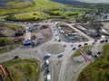 DOWLAIS, WALES, UK - OCTOBER 18 2022: Aerial view of roadworks and traffic cones during the dualling of the A465 road in South Royalty Free Stock Photo
