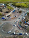 DOWLAIS, WALES, UK - OCTOBER 18 2022: Aerial view of roadworks and traffic cones during the dualling of the A465 road in South Royalty Free Stock Photo