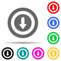 down arrow in a circle multi color style icon. Simple thin line, outline vector of web icons for ui and ux, website or mobile