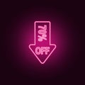 down arrow discounts 70 neon icon. Elements of Sale set. Simple icon for websites, web design, mobile app, info graphics Royalty Free Stock Photo
