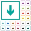 Down arrow flat color icons with quadrant frames