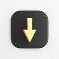 Down arrow gold icon. 3D rendering of black square key button, interface ui ux element