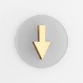 Down arrow gold icon. 3d rendering gray round key button, interface ui ux element