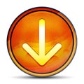 Down arrow icon shiny bright orange round button illustration