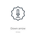 Down arrow icon. Thin linear down arrow outline icon isolated on white background from arrows collection. Line vector sign, symbol Royalty Free Stock Photo